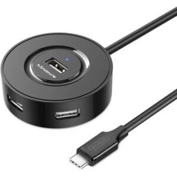 INF Hub USB-C 4 ports USB 2.0 avec alimentation externe Type-C, Plug and Play, versions USB-A ou Type-C 1,2 m