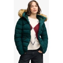 Superdry Femme Doudoune Fuji à Capuche Fourrure Synthétique Green Taille: 34