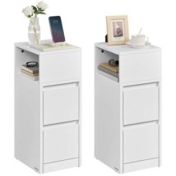 VASAGLE Kailyn Collection - Table de chevet étroite avec 2 tiroirs et compartiment, Blanc / 2