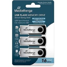 Mediarange Clé Usb 16gb Usb 2.0 3 Unités Silver / Black One Size unisex