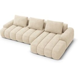 Maison Héritage - Canapé d'angle droit velours convertible avec coffre Kimi 3 Places beige clair - 275x142x84 cm OS