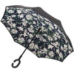 Le Monde du Parapluie - Parapluie Inversé noir/imprimé fleurs OS