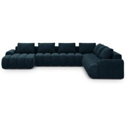 Maison Héritage - Canapé d'angle droit panoramique en velours convertible avec coffre Kimi 6 Places pétrole profond - 346x270x84 cm OS
