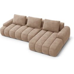 Maison Héritage - Canapé d'angle droit velours convertible avec coffre Kimi 3 Places beige foncé - 275x142x84 cm OS