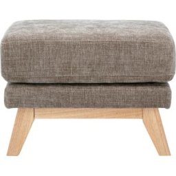 Miliboo Pouf repose-pieds scandinave en tissu effet velours texturé taupe et bois clair OSLO