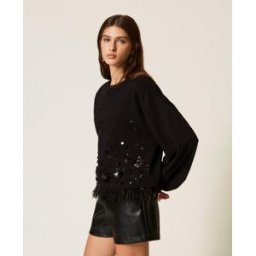Actitude by Twinset Sweat-shirt avec broderie et plumes