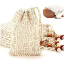 INF Sacs à savon réutilisables en sisal avec cordon suspendu, lot de 8 pour savons solides et shampoings Beige
