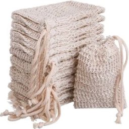 INF Sacs à savon réutilisables en sisal avec cordon suspendu, lot de 8 pour savons solides et shampoings Kaki