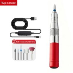 INF Ponceuse à ongles électrique USB pour manucure avec embouts remplaçables et embout en forme de maïs Rouge