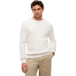 Tommy Hilfiger Pull Classic Cable Ivory Petal / Carbon Navy XL Homme