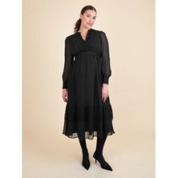 jojomamanbb JoJo Maman Bébé Pleated Lace Hem Maternity Midi Dress Noir FR 42 (EU 40)