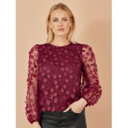 Yumi Yumi Haut à fleurs appliquée à manches transparentes rouge FR 46 (EU 44)