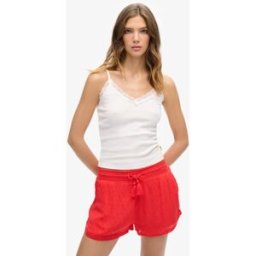 Superdry Femme Caraco Côtelé Essential en Coton bio à Liseré en Dentelle Blanc Taille: M/L