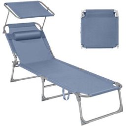SONGMICS Bain de Soleil, Bleu / 193 x 53 x 29 cm
