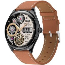 YONIS Montre Connectée Écran Amoled Ultra-fine Appels Bluetooth Santé Bracelet Cuir
