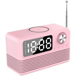 YONIS Enceinte Bluetooth 5.3 Rose Radio Réveil Led Chargeur Sans Fil 15w