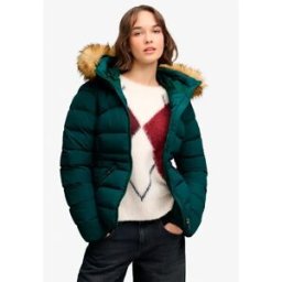 Superdry Veste Faux Fur Fuji Padded Dark Pine Green M Femme