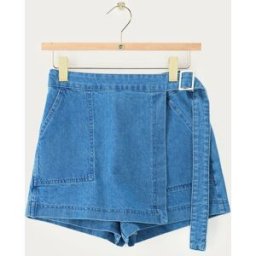 Jupe-short portefeuille en jean bleu My Jewellery Bleu S femme