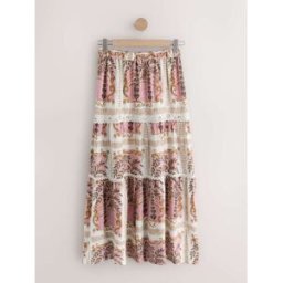 next Jupe longue à volants en coton Rose FR 44 Short (EU 42 S)
