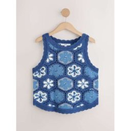 next Débardeur fleuri en tricot crocheté bleu XL Tall (FR 50-52)