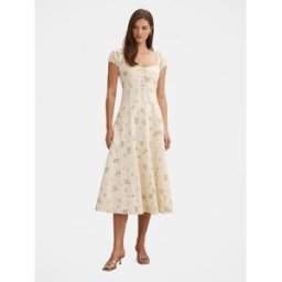 forevernew Forever New Linen Blend Sallie Tie Front Midi Dress crème FR 36 (EU 34)