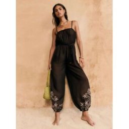 friendslikethese Combinaison transparente à broderie ballon sur les jambes et Ceinturée, style « Friends Like These ». Brun FR 40 (EU 38)