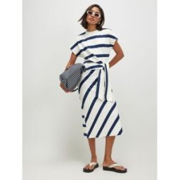 River Island River Island Short Sleeve Premium Stripe Tie Side Midi Dress crème M (FR 42-44)