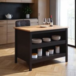 Deladeco Îlot de cuisine contemporain central noir/chêne Helena Noir/chêne artisan