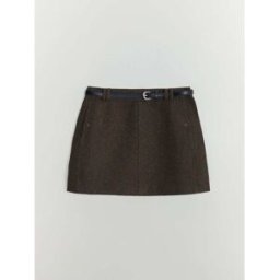 BHOEM Mini-jupe en laine mélangée à chevrons avec ceinture Brun FR 46 (EU 44)
