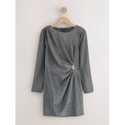 Next Mini robe à manches longues avec quincaillerie froncée sur le côté argenté FR 46 Tall (EU 44 T)