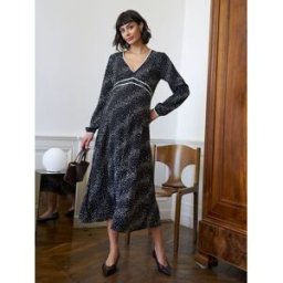 Seraphine Robe longue de maternité Seraphine à pois et Col V Noir FR 40 (EU 38)