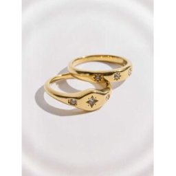 Next Waterproof Stainless Steel Star Sparkle Rings 2 Pack doré S (FR 38-40)
