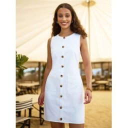 Yumi Yumi Cotton Button Detail Shift Mini Dress pâle FR 46 (EU 44)
