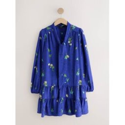Next Mini robe à manches longues et col noué bleu FR 52 (EU 50)