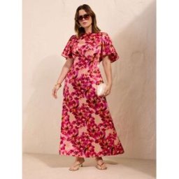 friendslikethese Friends Like These Robe Mi-longue Fleuri à manches Volants Rose FR 52 (EU 50)