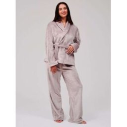 Loungeable Loungeable Luxury Fleece Wrap Kimono and Trousers Lounge Set Brun S (FR 38-40)