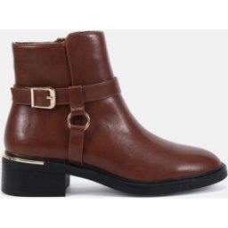 Novo Novo Dina Buckle Ring Detail Flat Ankle Boots Brun EU 38 (UK 5)