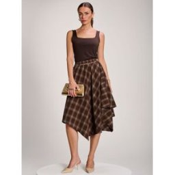 Jolie Moi Jolie Moi Check Asymmetric Woven Midi Skirt Brun FR 46 (EU 44)