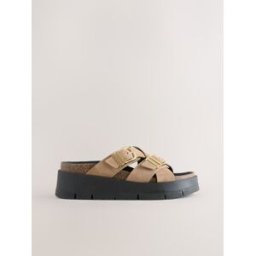next Beige Double Buckle Platform Sandals Brun EU 40 (UK 6.5 W)