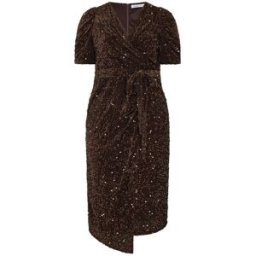 Yours Curve Yours Curve Sequin Velvet Wrap Maxi Dress Brun FR 54 (EU 52)