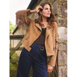 Love & Roses Love & Roses Suedette Fringe Biker Jacket Brun FR 44 (EU 42)
