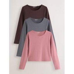 Next Lot de 3 t-shirts à manches longues à col dégagé sculpté Brun XS (FR 34-36)