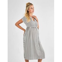 jojomamanbb JoJo Maman Bébé Black Cream Stripe Button Front Maternity Midi Dress crème XL (FR 50-52)