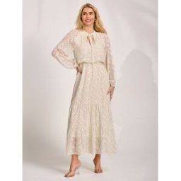 joliemoi Jolie Moi Textured Chiffon Long Sleeve Maxi Dress crème FR 40 (EU 38)