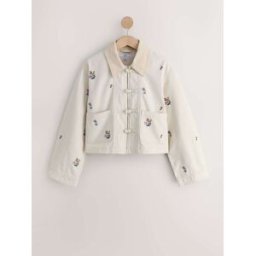 next Veste en coton à col en velours côtelé et broderie fleurie crème M (FR 42-44)