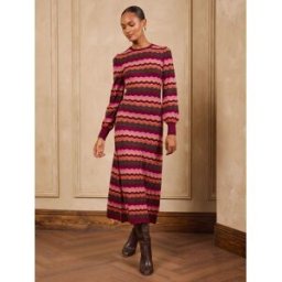 Love & Roses Love & Roses Zig Zag Striped Sparkle Detail Knitted Crew Neck Midi Dress Brun FR 48 (EU 46)