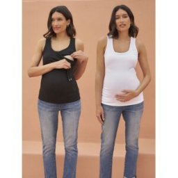 Seraphine Lot de 2 débardeurs de maternité Seraphine en jersey à col carré Noir S (FR 38-40)