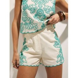 riverisland River Island Embroidered Stitch Scallop Hem Shorts crème XS (FR 34-36)