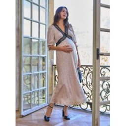 Seraphine Robe de maternité Seraphine à pois avec bordure en dentelle crème FR 36 (EU 34)