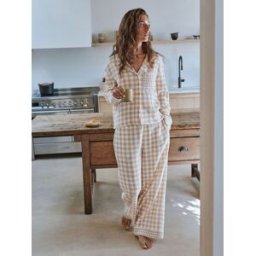 Yard Pyjama long en coton à effet froissé à carreaux neutres 2 Piece Brun FR 44 (EU 42)